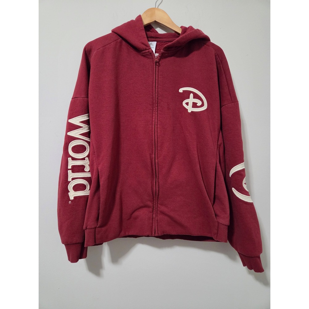 Disney Parks Walt Disney World Maroon Zip Up Hoodie Mens Medium Burgund Est 1971